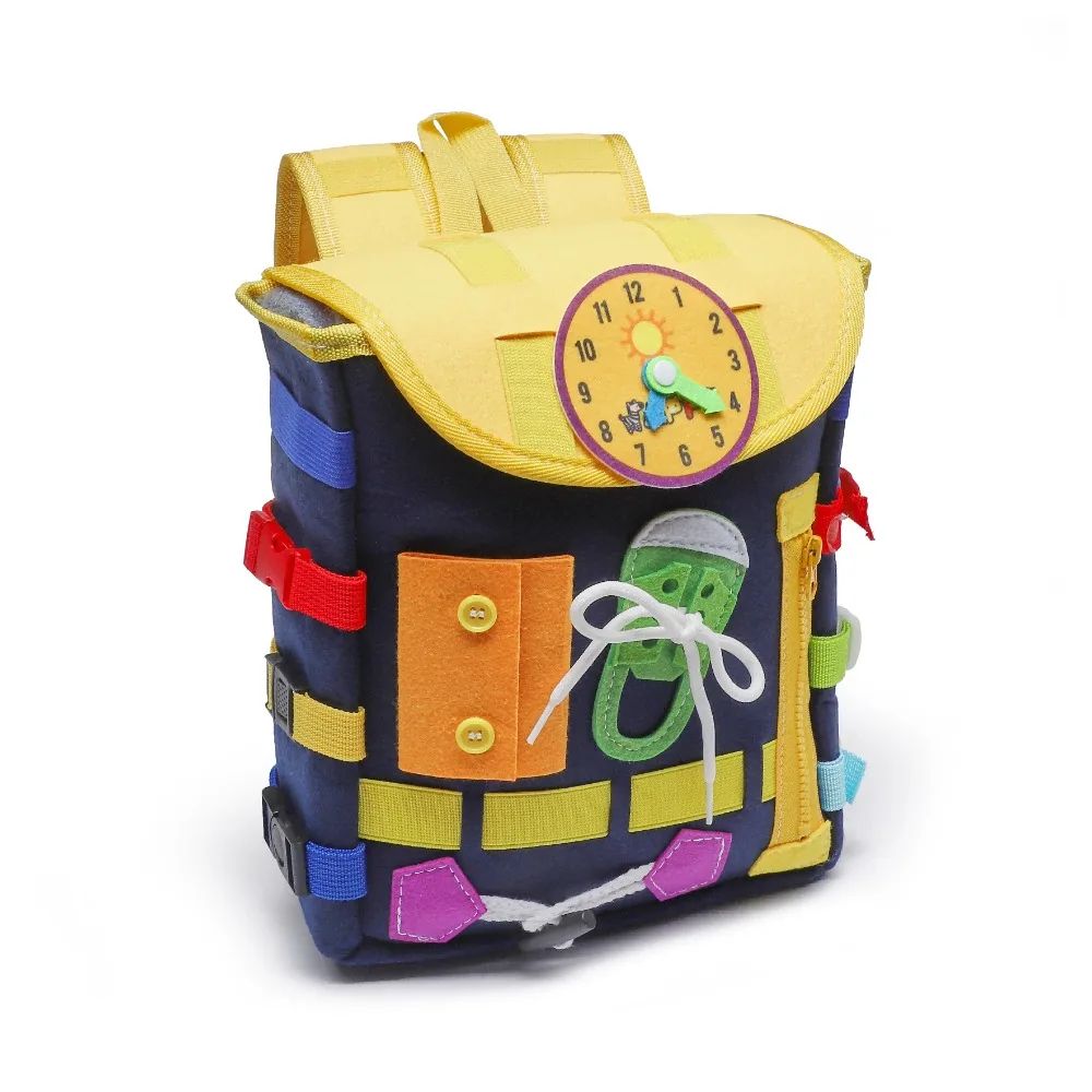 Montessori Busy Board Toddler Backpack for Fine Motor Skills & Life Skills - Learn to Tie Shoes, Travel Toy Gift