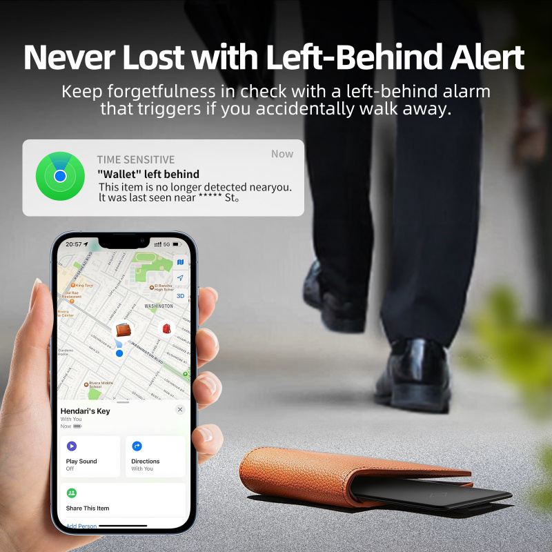 Wireless Charging Bluetooth Tracker Card for Wallet Apple Find My Slim GPS Locator