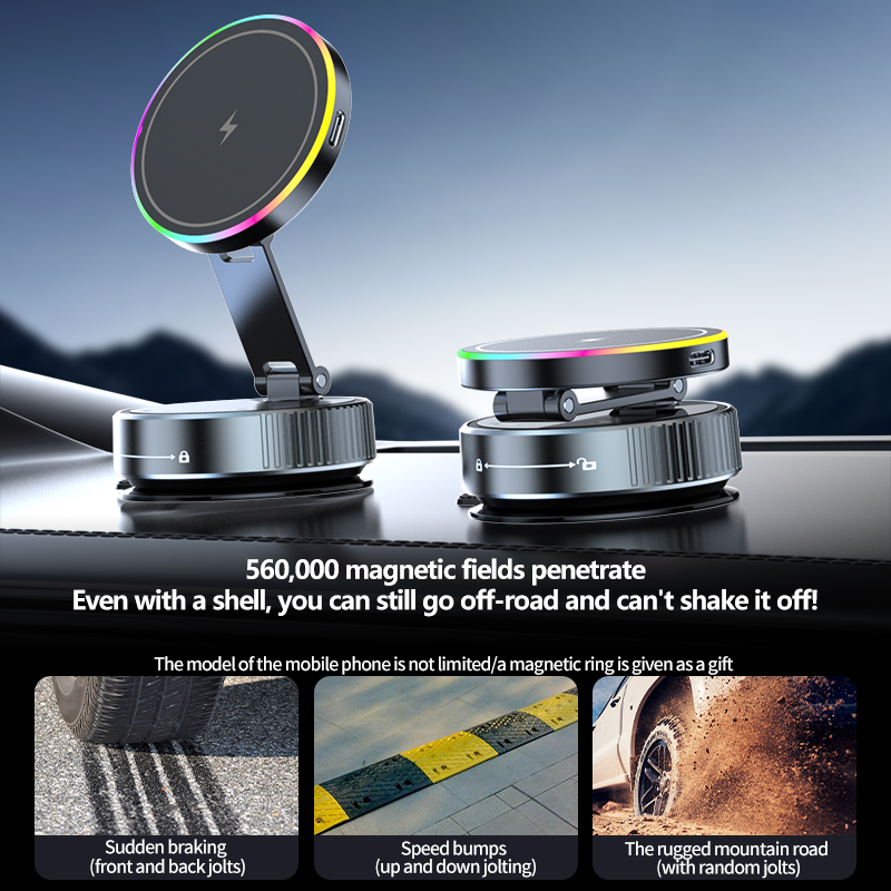 Magnetic Car Holder, 15W Wireless Charger, Metal Multi-angle Rotation, for iPhone