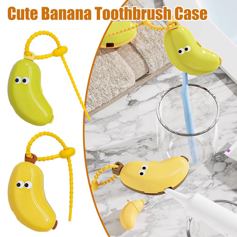 Portable Travel Toothbrush Cover with Toothpaste Storage Case -Banana Shaped Toothbrush Protector & Brush Pod for Travel