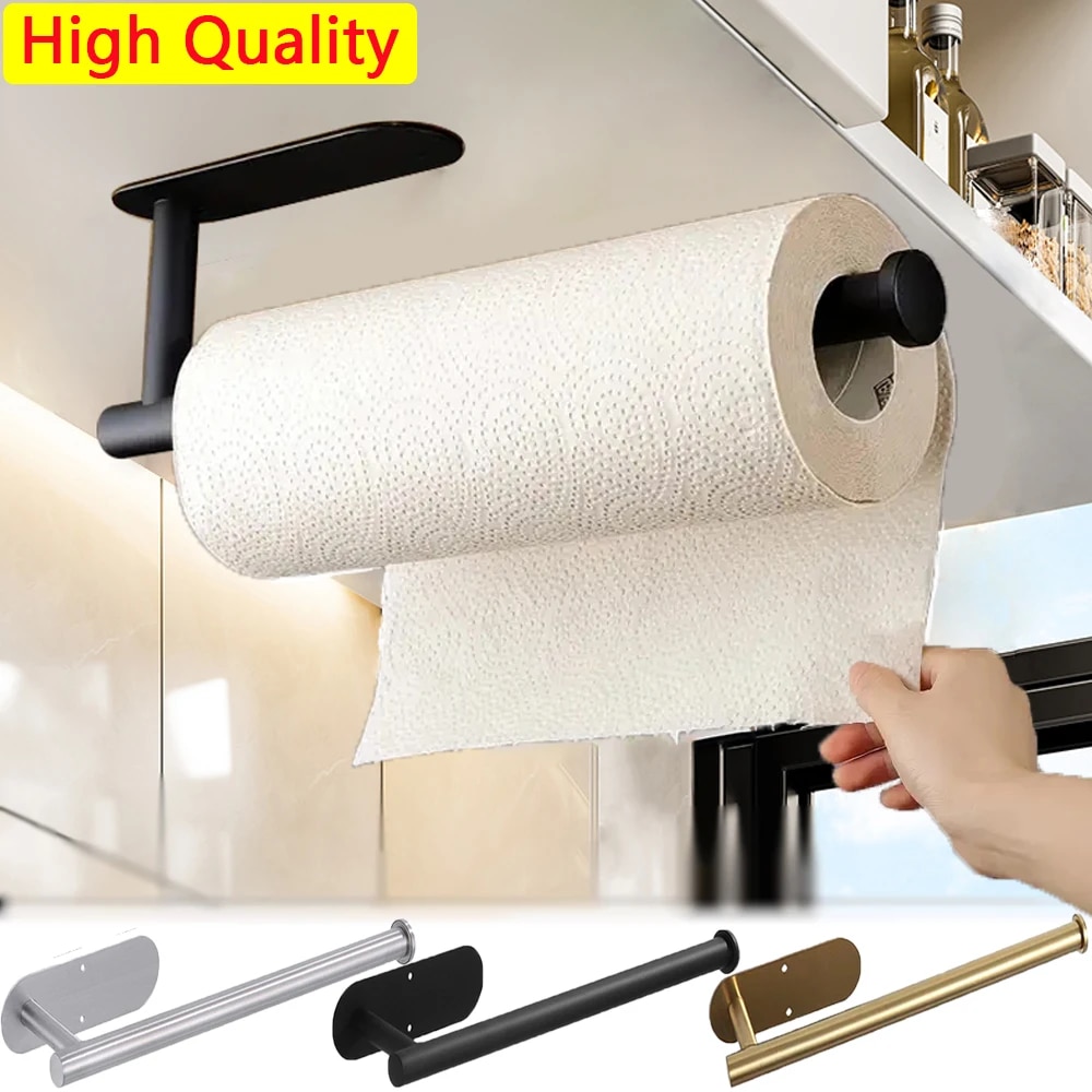 Adhesive Kitchen Paper Towel Holder & Toilet Roll Dispenser Space-Saving Bathroom Storage Rack