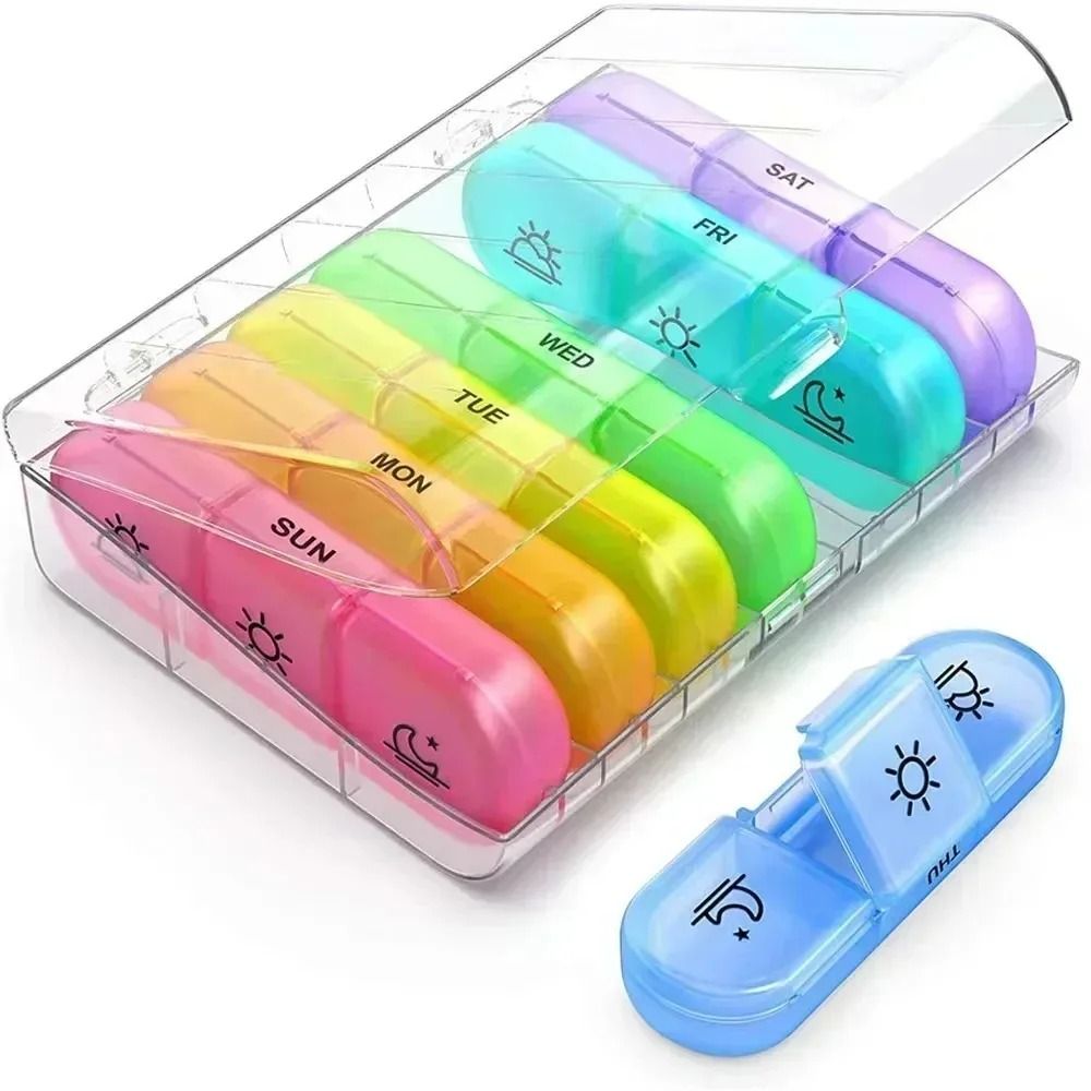 7 Day Pill Organizer with 21 Compartments for Daily Medication and Vitamins