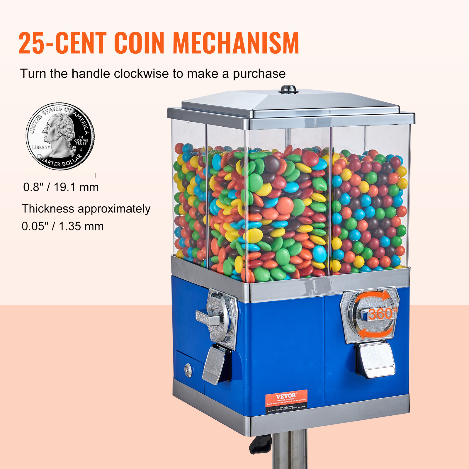 Rotatable Commercial Candy Vending Machine, Stand, Toy Capsules, Bouncy Balls, Nut Compartment