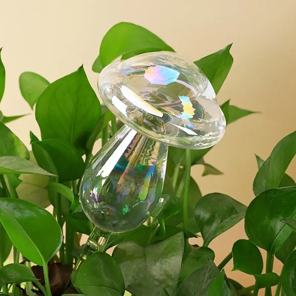 Mushroom Shape Glass Plant Watering Globes Self Watering Drip Irrigation System Rainbow Design