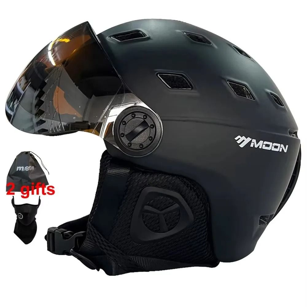 Integrally Molded PC EPS Skiing Helmet with Built-In Goggles