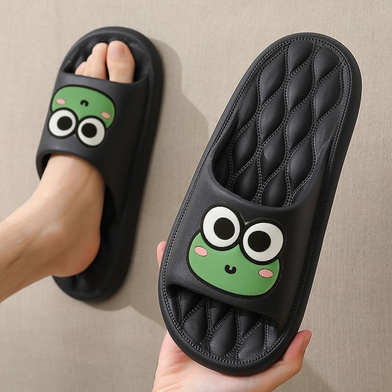 Summer Beach Slides with Cartoon Frog Design Anti-Slip Bathroom Flip Flops for Home