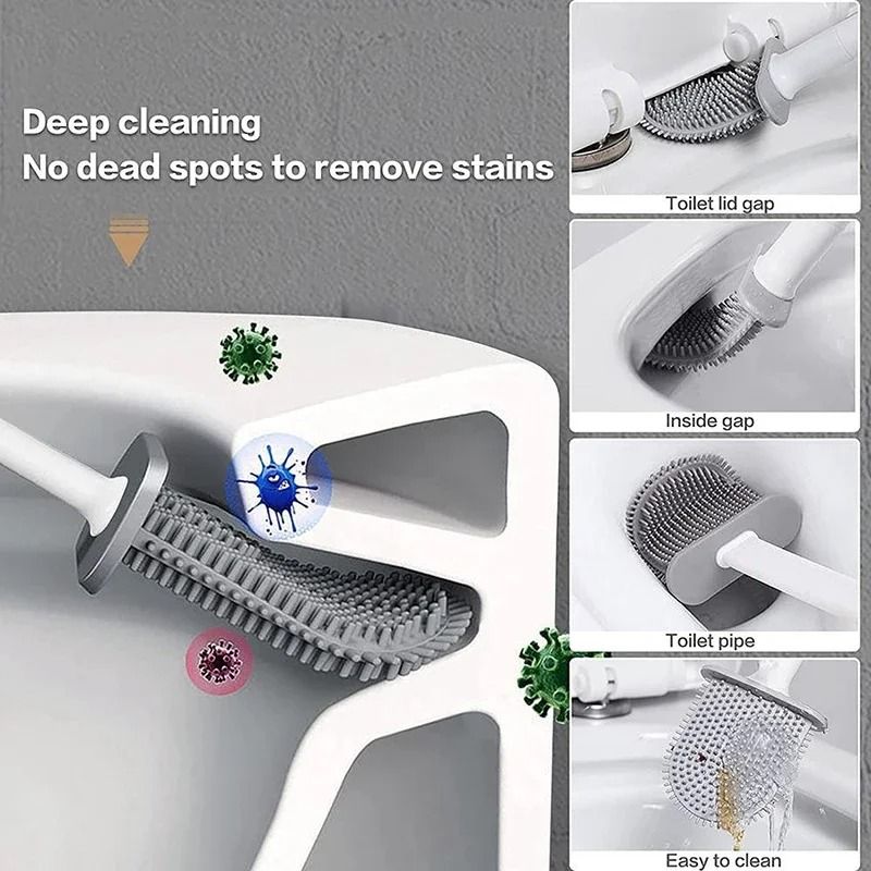 Hanging silicone toilet brush with Quick Dry Holder and Long Handle Bathroom Cleaner