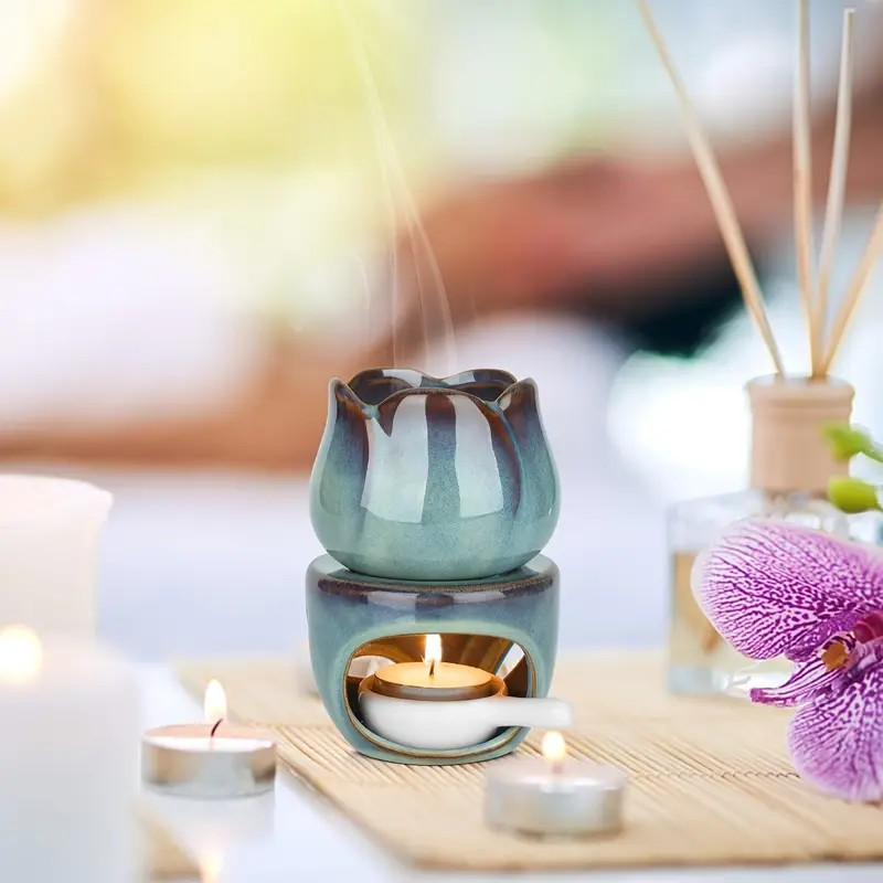 Ceramic Tulip Oil Diffuser and Wax Warmer, Dual Use Aromatherapy Diffuser, Zen Home Decor, Relaxing Gift for Women