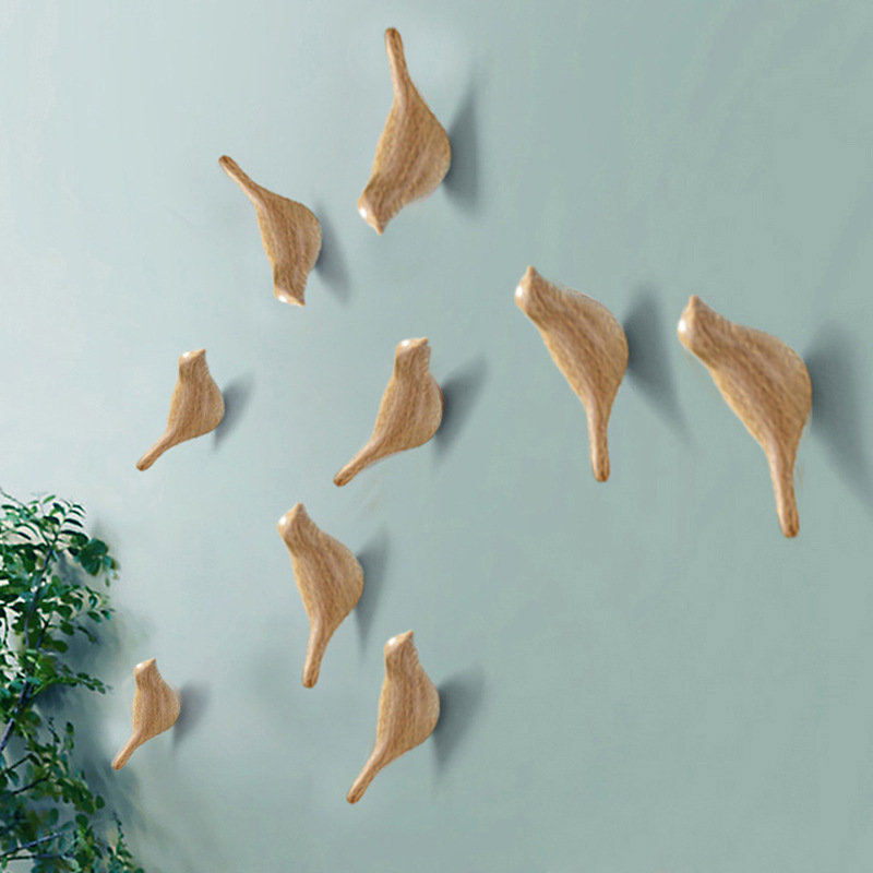Creative Bird Wall Hook Resin Wood Grain Design, Animal Shaped Coat Hook