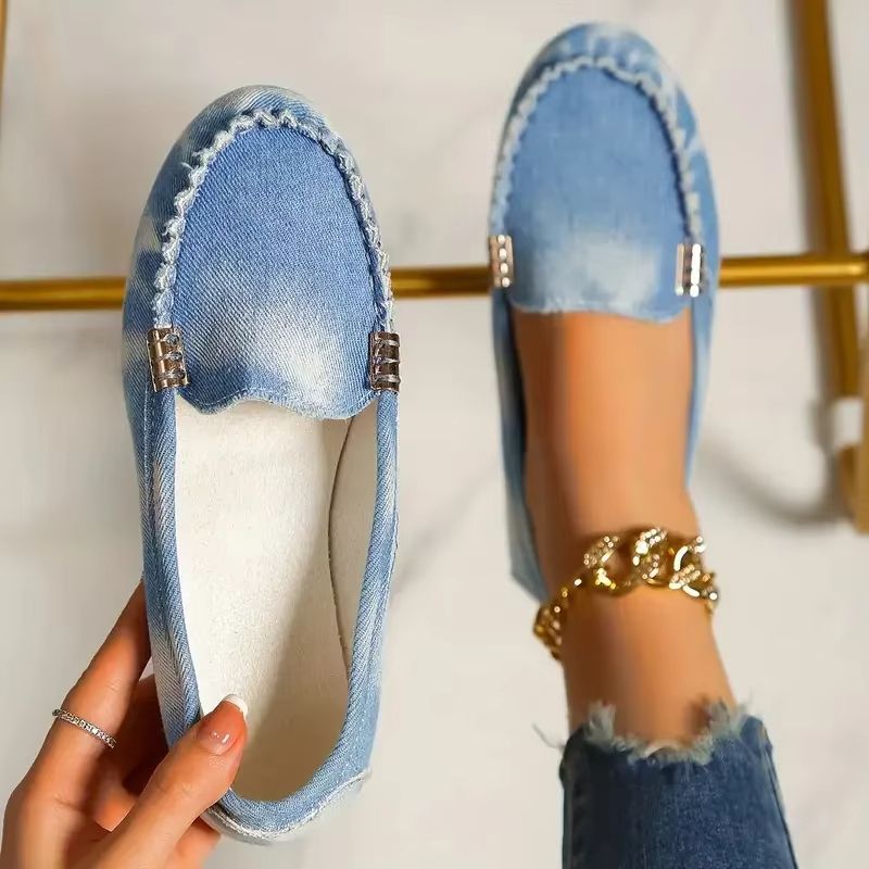 Women Casual Flat Loafers Non Slip Soft Denim Slip On Shoes Spring Autumn 2024