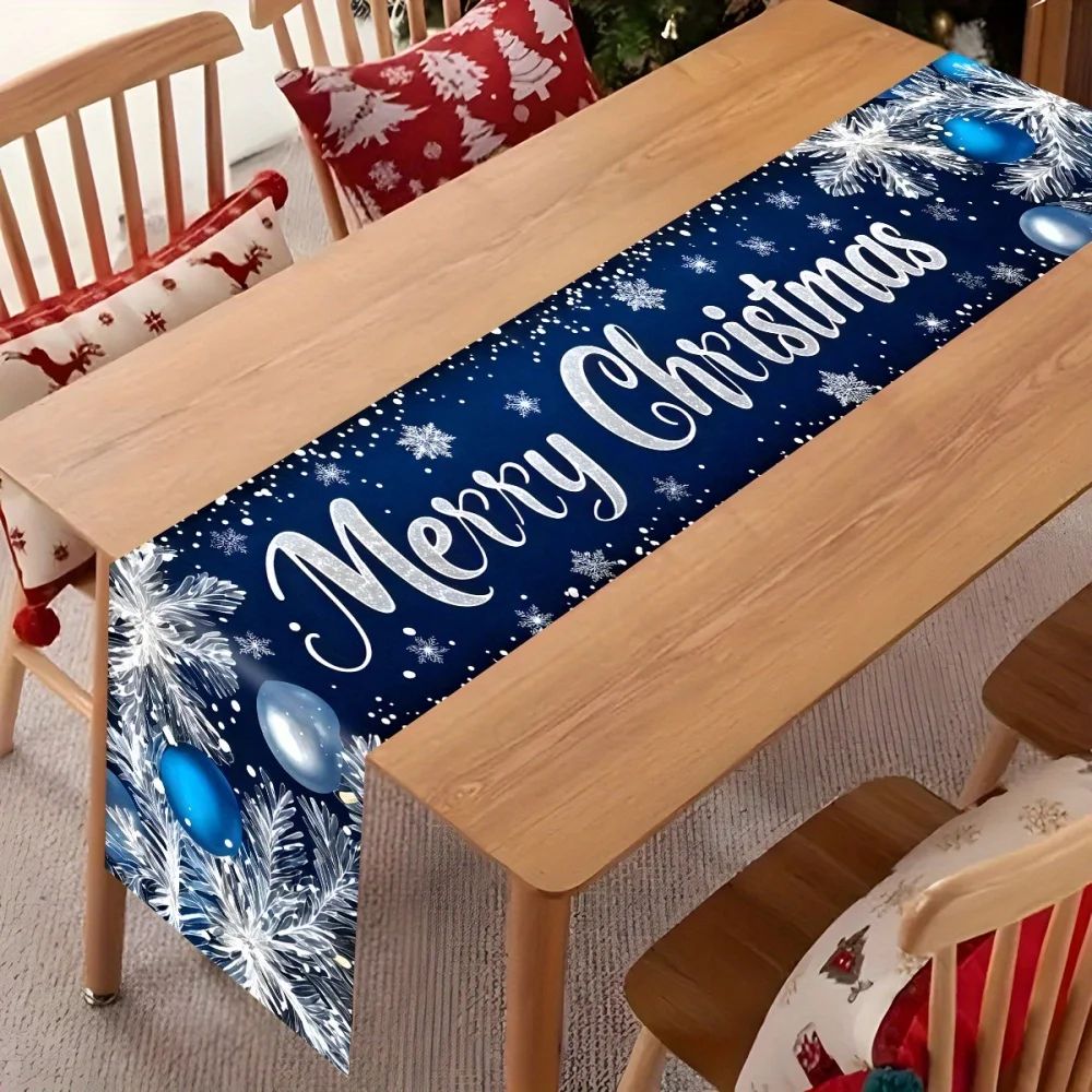 Merry Christmas Blue Table Runner