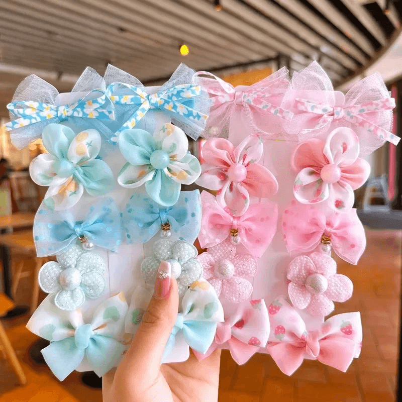 SweetCharm 10 Piece Bow Hair Clips and Hair Bands Set for Girls