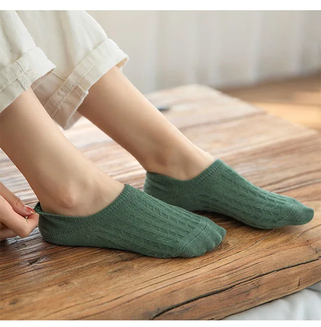 5 Pairs Women Silicone Invisible Boat Socks, Summer Solid Color Soft Cotton No-Show Socks