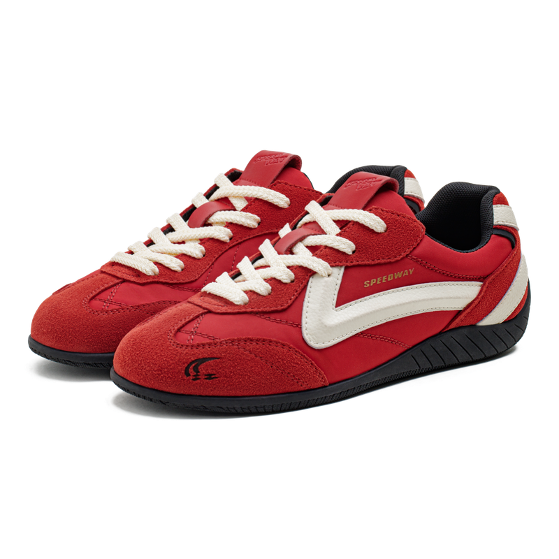Maden Vintage Patchwork Red Racing Sneakers Lace-Up Sporty Unisex Breathable Summer Thin Sole Casual Trainers Shoes