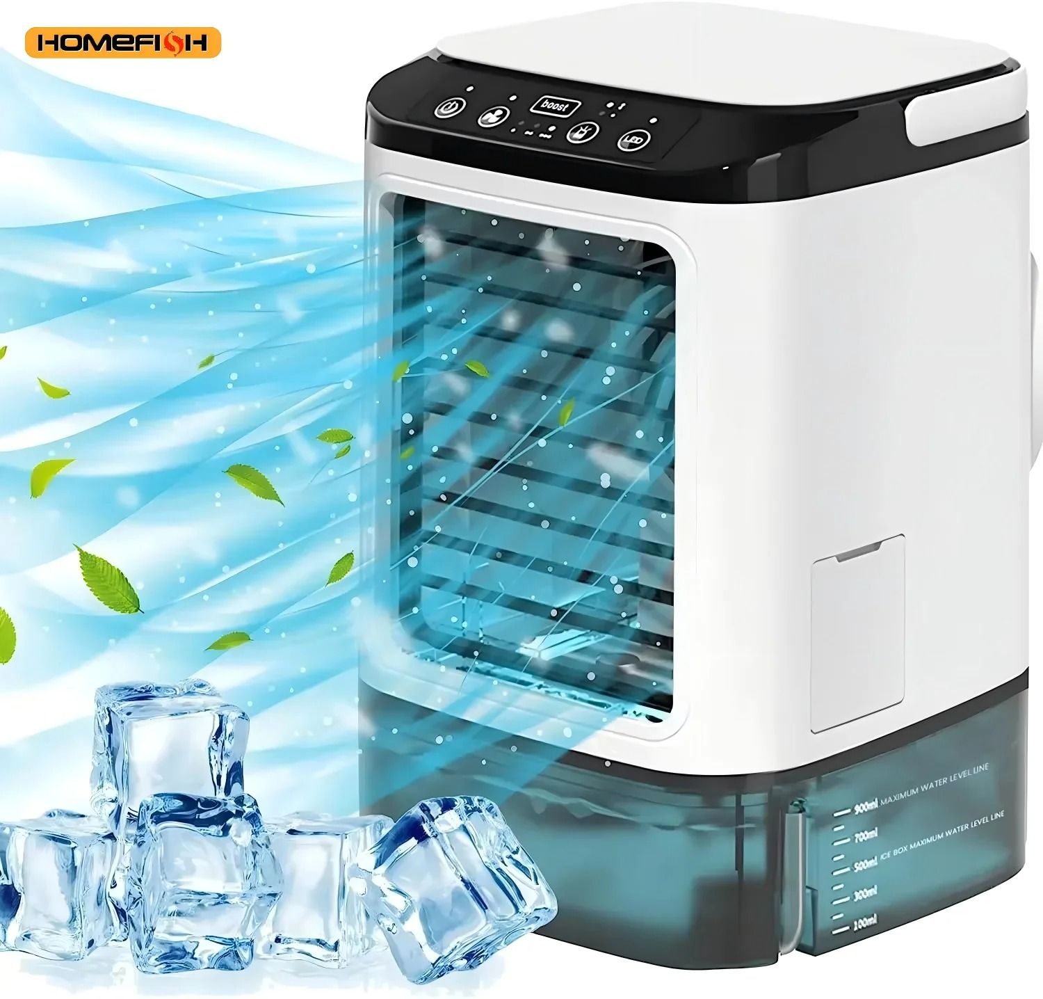 HOMEFISH Portable Air Cooler Fan Desktop Ultrasonic Mist Cooling Fan with Dual Spray 3 Speed and Night Light
