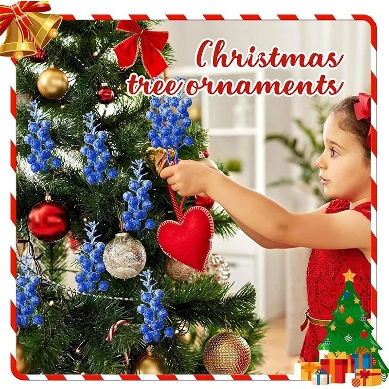 Glitter Snow Covered Berry Stems Christmas Decor Set 5pcs