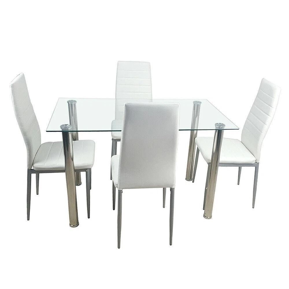 Dining Set with Modern Kitchen Table Set and Leather Dining Chairs