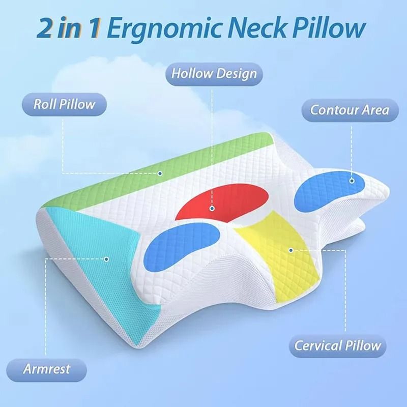 Memory Foam Side Sleeping Pillow Ergonomic Cervical Neck Support with Contour Design for Back and Side Sleepers