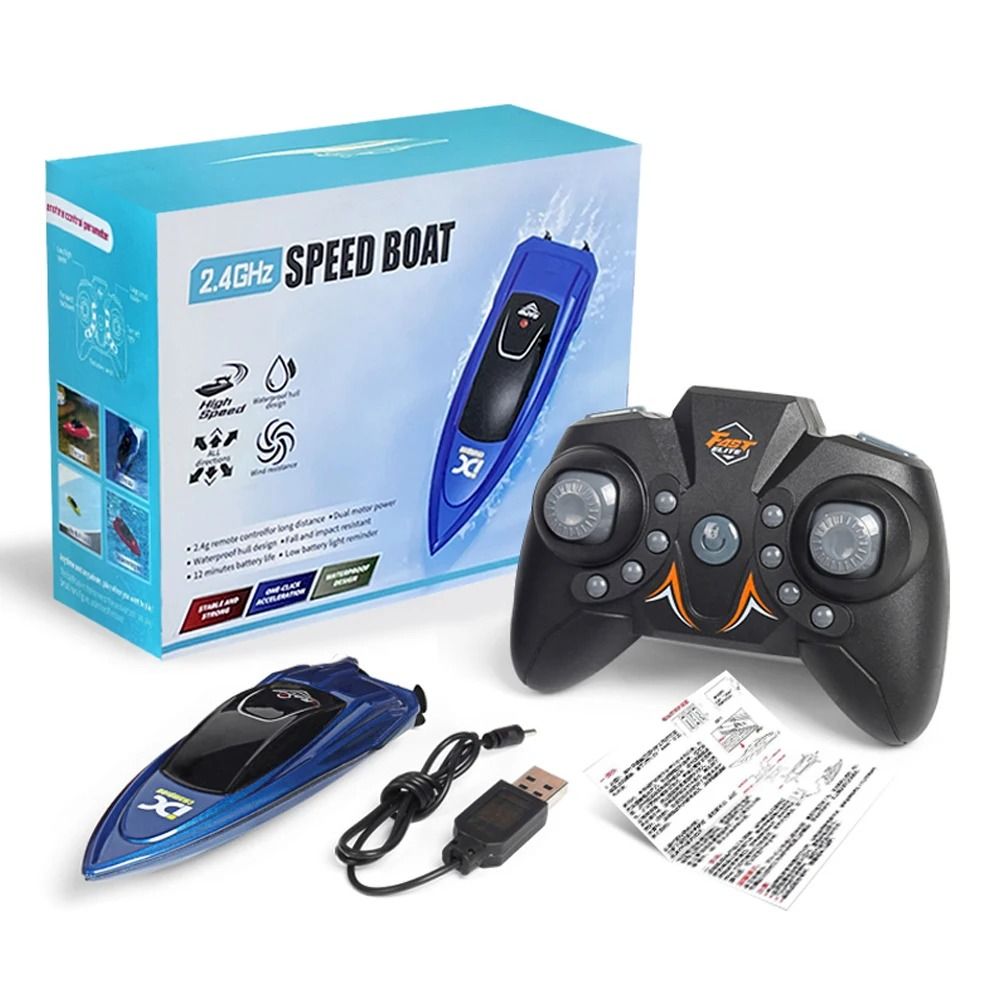 High Speed Waterproof RC Boat with LED Lights Remote Control Ship Toy