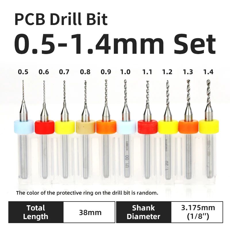 TOOLEYE Carbide PCB Drill Bit Set (10pcs) 1/8 Shank Micro CNC Bits, 0.1–3.175mm
