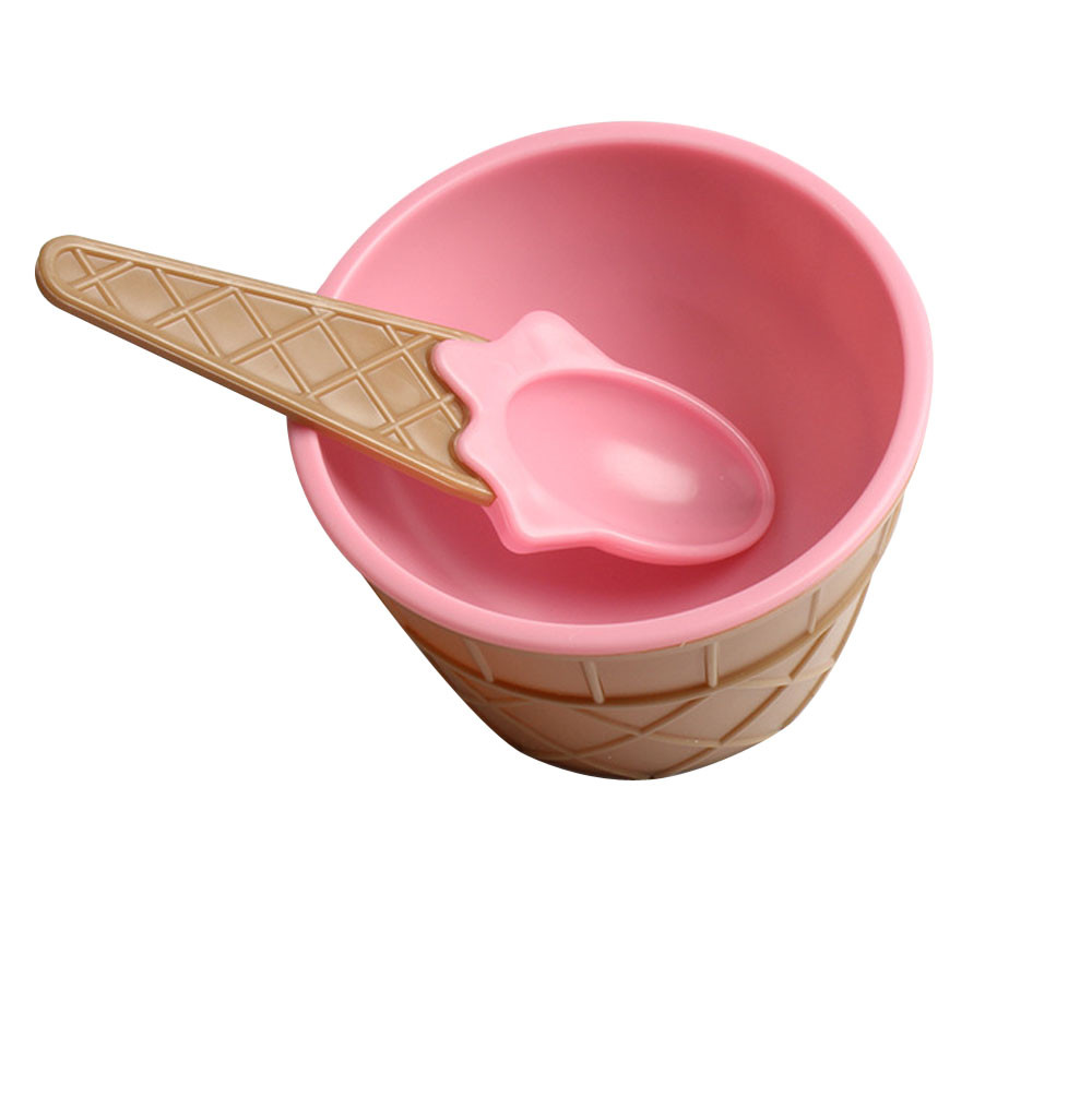 Cone Style Kids Ice Cream Bowl Set with Spoon Reusable Sundae Dessert Cups