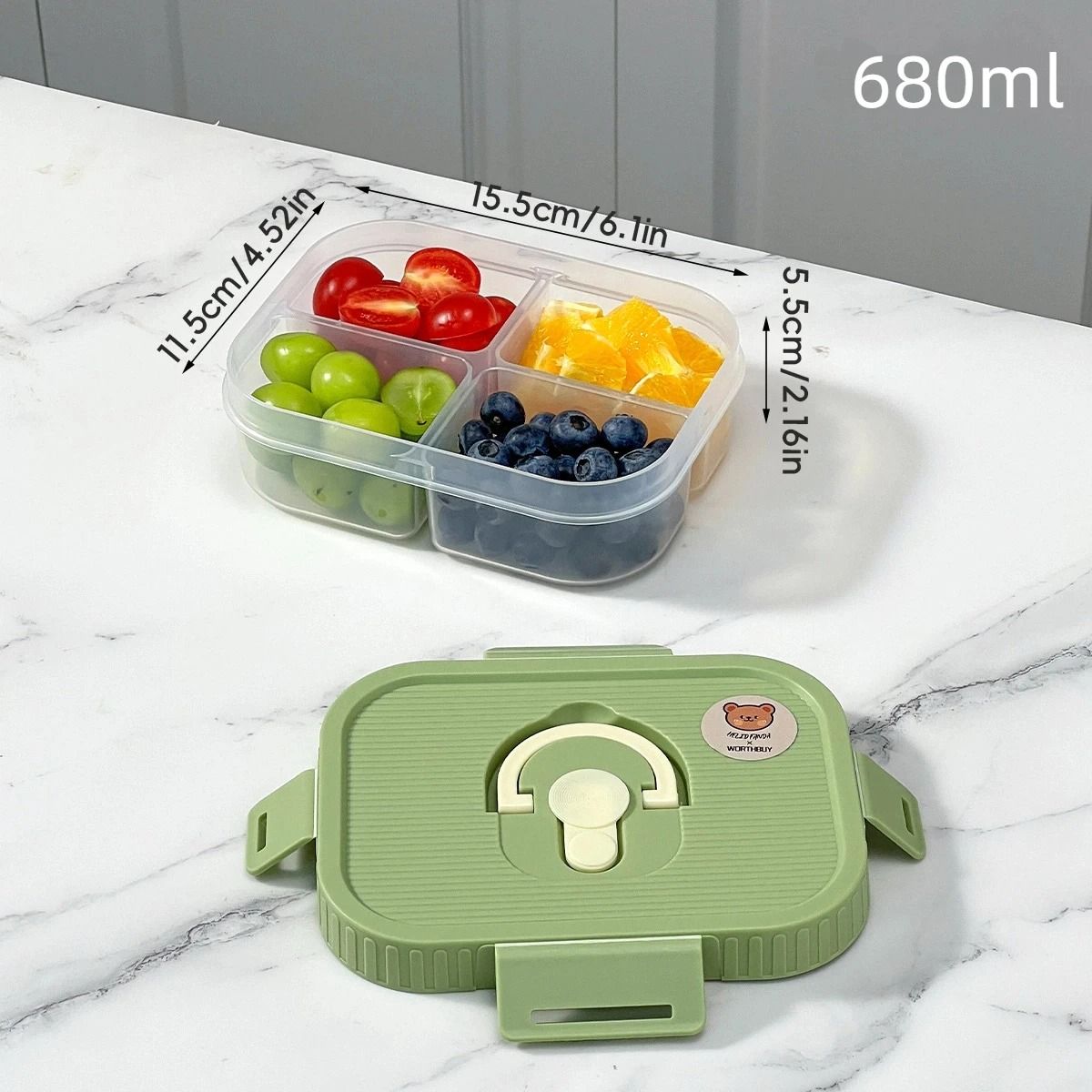 Divided Lunch Box for Kids Microwave Safe Sealed Plastic Bento Container