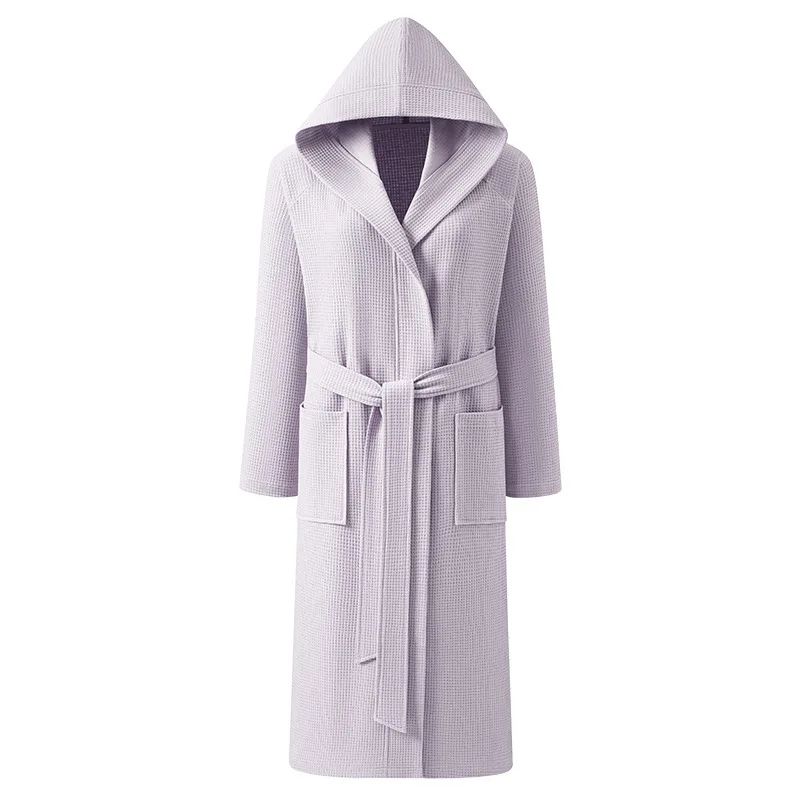 Couple Hooded Waffle Cotton Bathrobe Kimono Lounge Sleepwear Robe Set