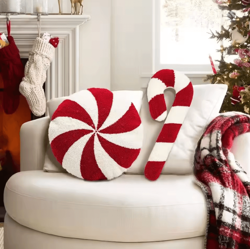 JollyJoy Plush Christmas Cartoon Pillow – Red Holiday Cushion for Sofa & Living Room Decor