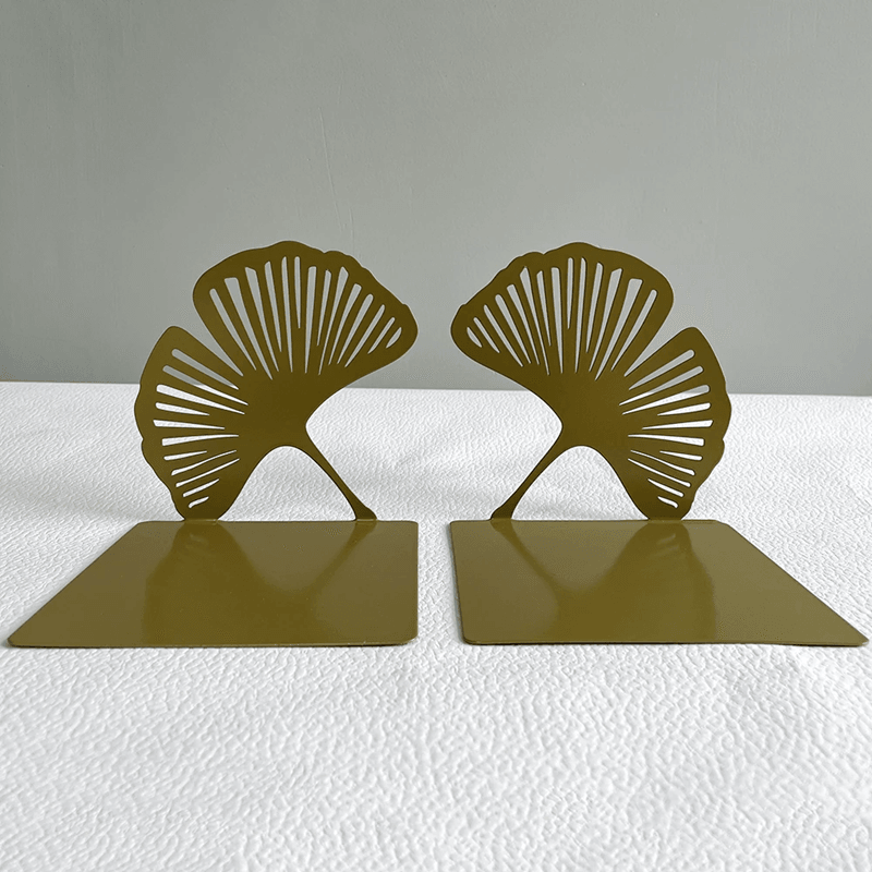 Ginkgo Leaf Metal Bookends Decorative Bookends Set for Desk and Bookshelf