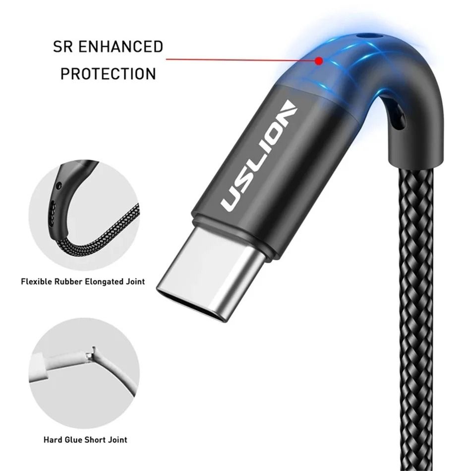 USLION 5A USB Type C Fast Charging Cable for Samsung Xiaomi Mobile Phones