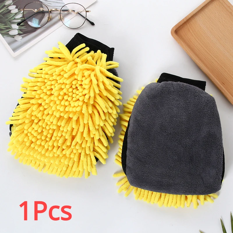 Waterproof Mitt Soft Mesh Back, Microfiber Car Wash Gloves Chenille, Wax Detailing Brush Double Faced Glove Mitt Car