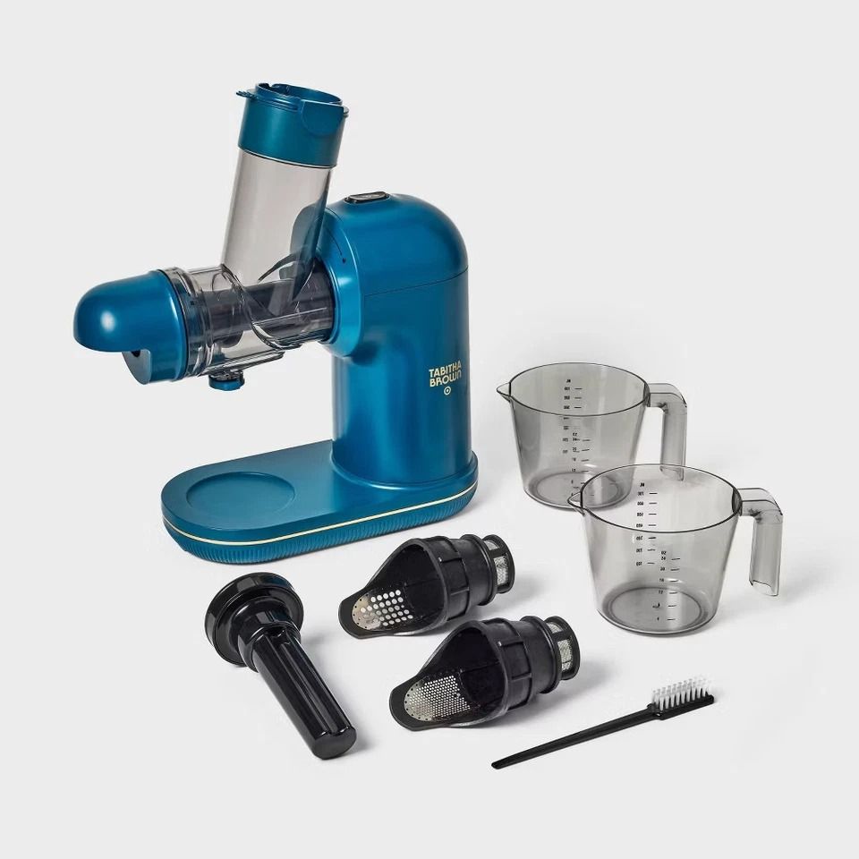 Tabitha Brown Electric Masticating Juicer, Dark Teal Blue, Slow-Chewing Juicer, Anti-Drip, Fine & Coarse Strainers
