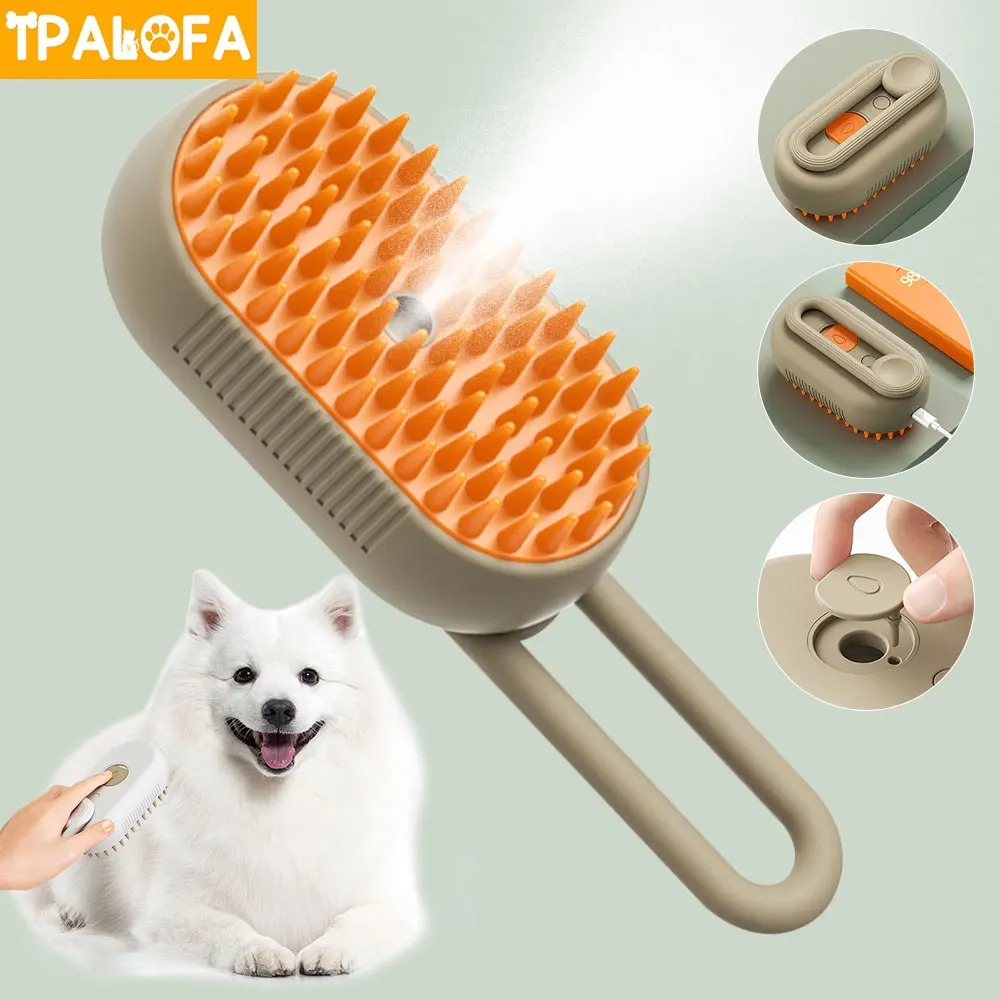 3-in-1 Electric Pet Spray Brush – Water Dog Grooming Tool with Soft Silicone Bristles, USB Rechargeable, Comb & Massage