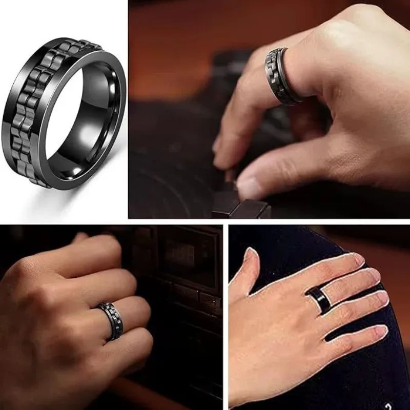 Stainless Steel Spinning Chain Ring for Men – Rotating Anxiety Relief Fidget Band
