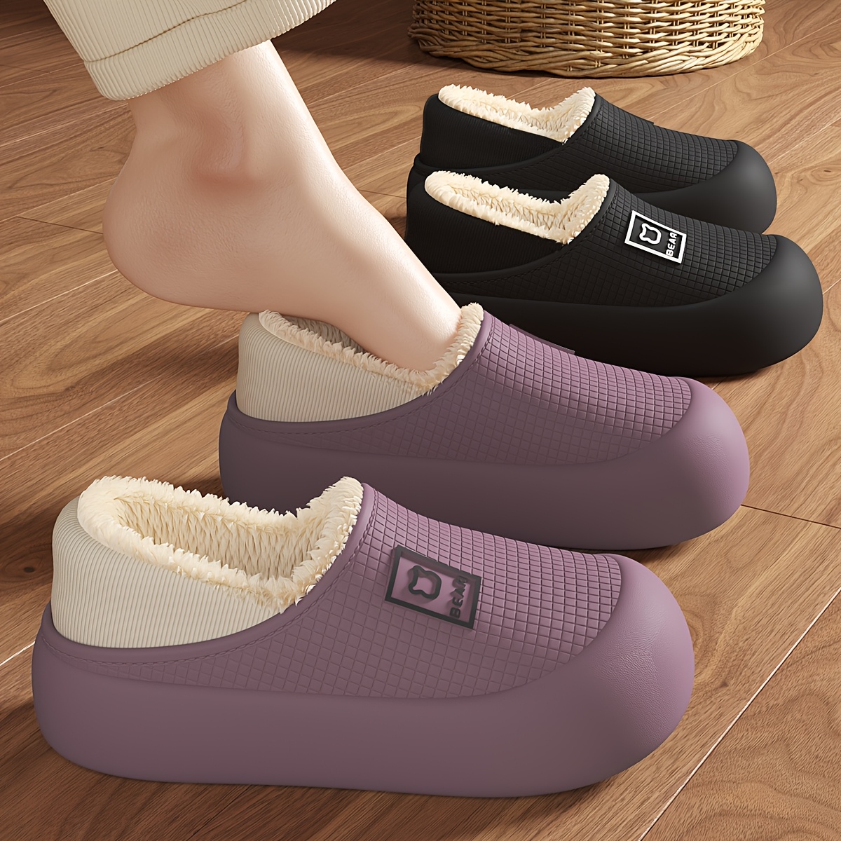 New Style Heeled Indoor Home Thick Sole, Women's Slippers Winter, Non-Slip Fleece Lined Warm Slippers