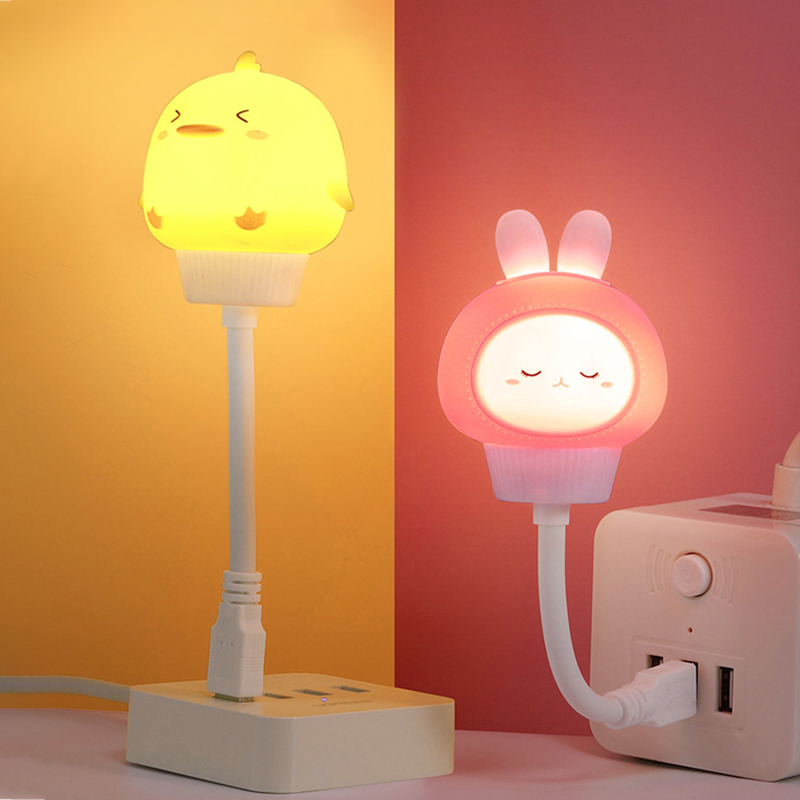 Cute Cartoon Night Light, USB LED Bedside Lamp, Bear Chick Kitten for Kids Bedroom Decor