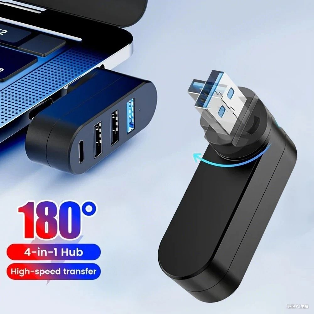 4 In 1 USB C Hub Rotating USB 3.0 Multi Port Splitter