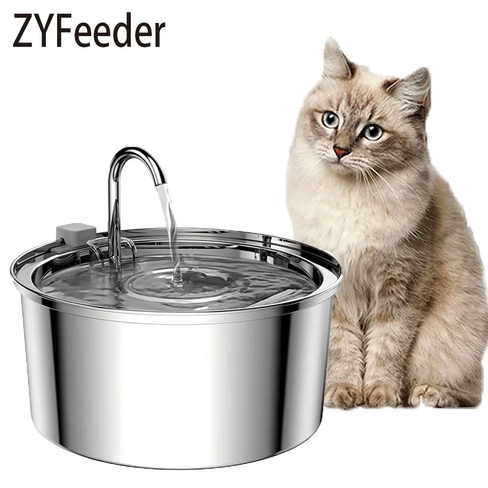 PureFlow Stainless Steel Pet Water Fountain – 101.4 fl oz Automatic USB Cat & Dog Drinking Fountain with Filter