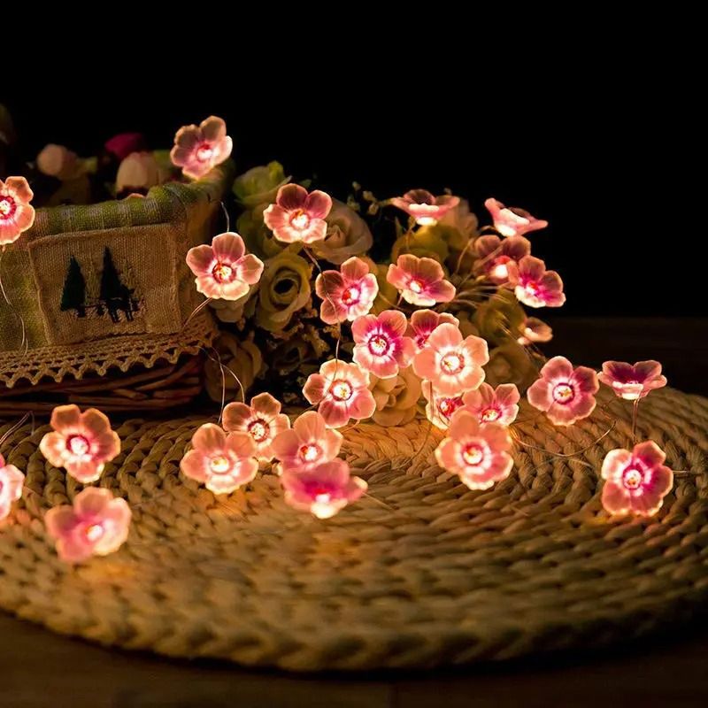 Cherry Blossom Flower Garland Lamp Battery Operated LED String Fairy Lights for Indoor Wedding and Christmas Decorations