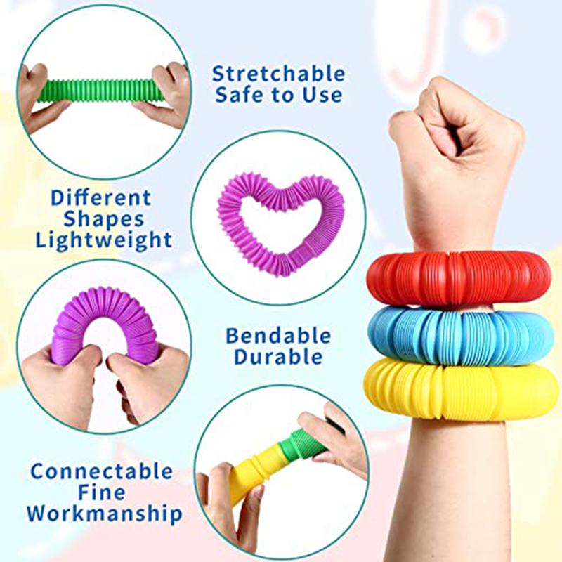 Rainbow Pop Tube Pack Sensory Stress Relief Toy for Kids & Adults Telescopic Fidget Tube for Learning & Relaxation