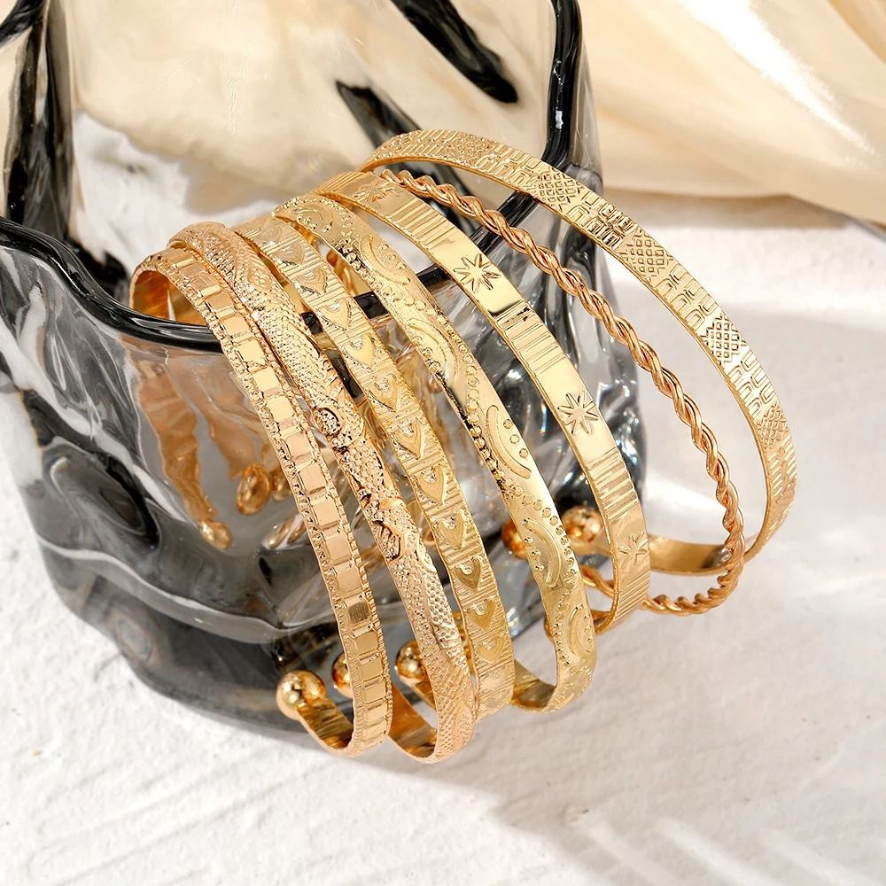 7 Piece Gold Tone Punk Bracelet Set for Women