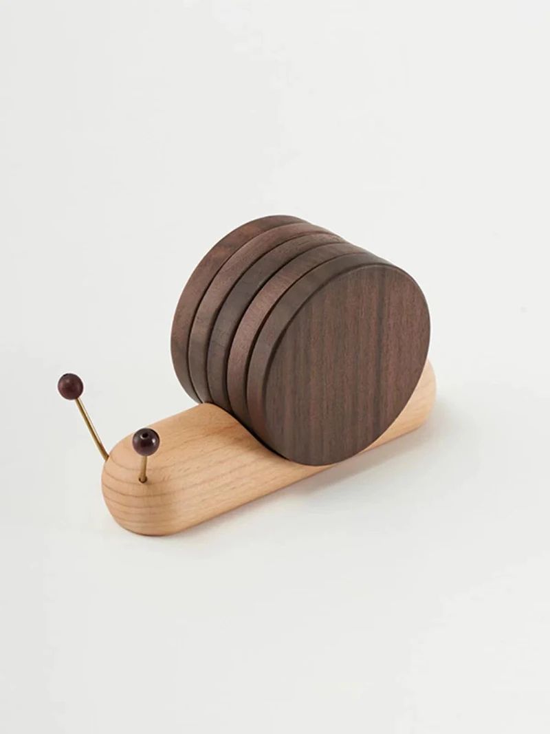 Black Walnut Cartoon Snail Decompression Insulated Tea Coaster