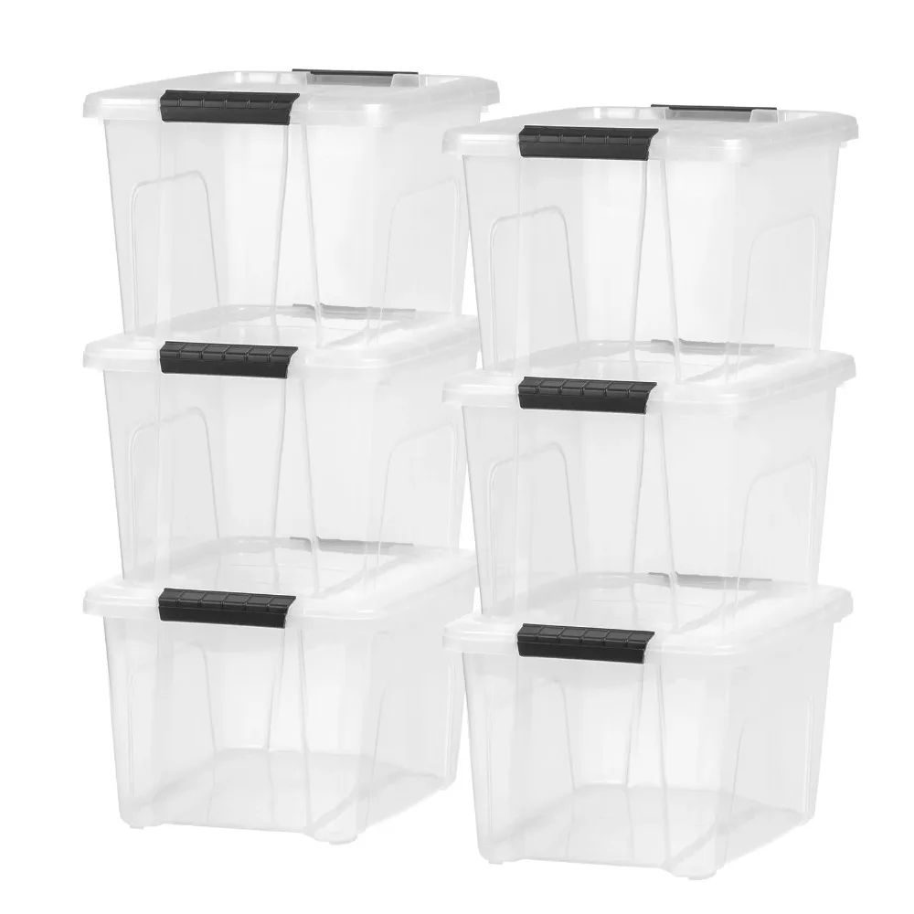 Stackable Plastic Storage Bins with Lids 20 Quart Organizer Containers 6 Pack