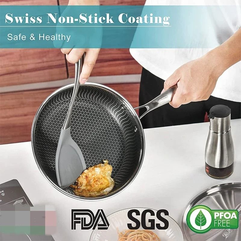 Stainless Steel Nonstick Honeycomb Frying Pan with Induction Cooktop Compatibility
