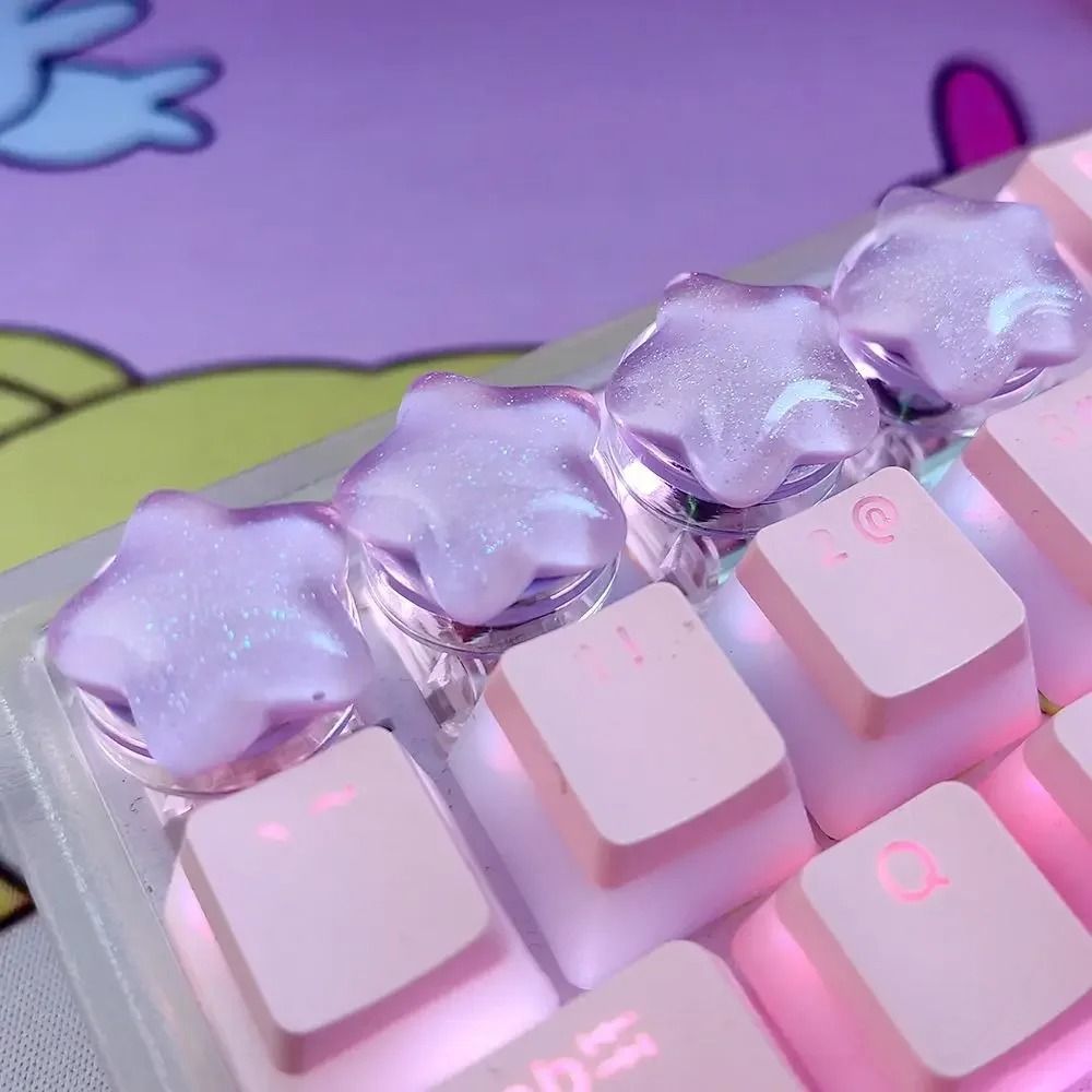 Cute Star Translucent Keycaps – 4-Unit Personalized Gift Set – High-Yield Peripheral Interaction Hub