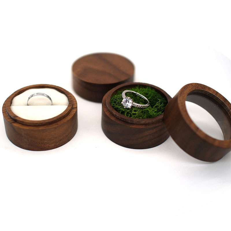 Natural Walnut Wood Wedding Ring Case Box, Handcrafted Jewelry Display Organizer for Earrings Rings, Elegant Gift