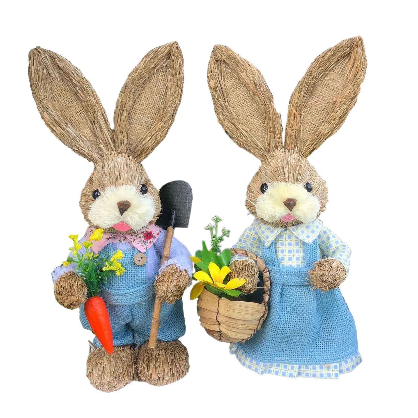 Easter Straw Rabbit Duo – High-Definition Artisanal Botanical Sculptures