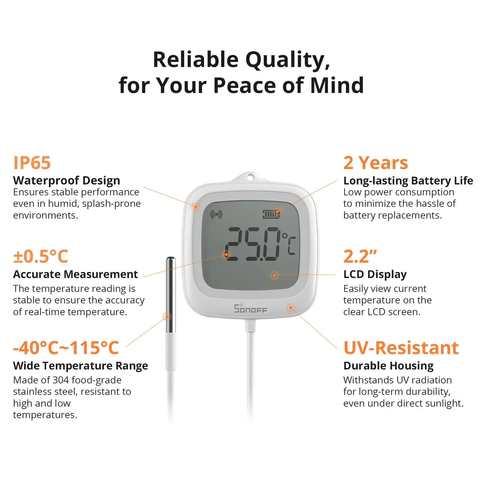 Zigbee Smart LCD Thermometer With Waterproof Probe And App Control