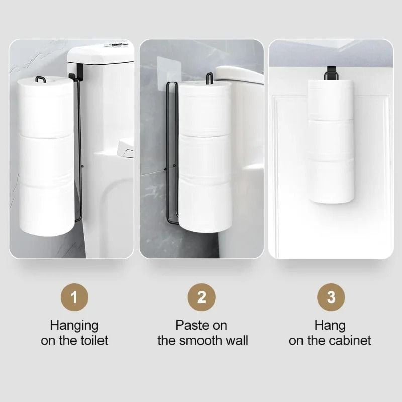 Self Adhesive Black Bathroom Toilet Paper Holder with Towel Bar No Drill Wall Mount