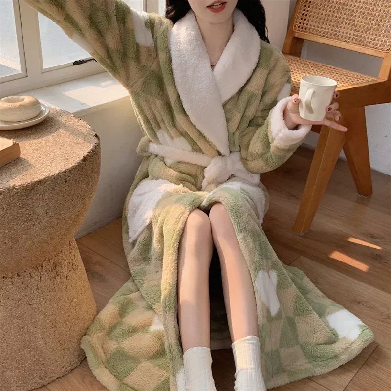 CozyLuxe Coral Fleece Long Bathrobe – Women's Warm Winter Spa Robe & Nightgown